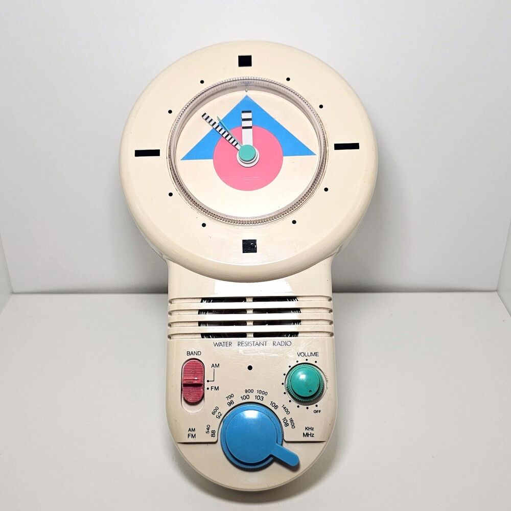 Vtg Stewart W-788 Memphis Style AM/FM Shower Clock Radio, *Tested & Working*